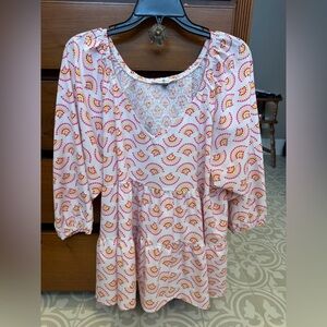 Michelle McDowell lovely blouse with pretty pink and yellow pattern